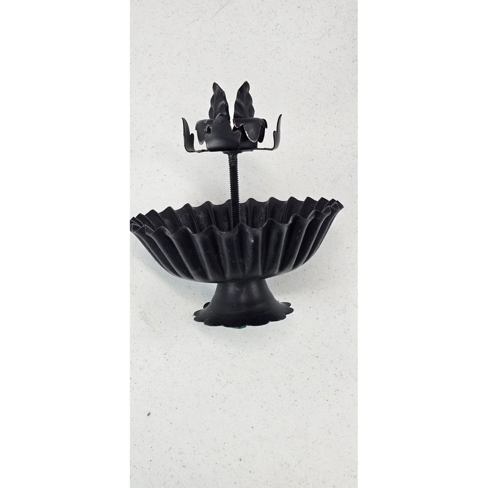 Vintage Black Metal Toleware‎ Chamberstick Candle Holder Primitive Decor Rustic